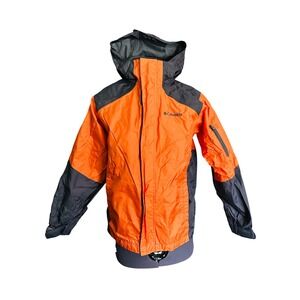 Columbia Kids Orange Black Hooded Rain Jacket Size 10 12 Waterproof Windbreaker